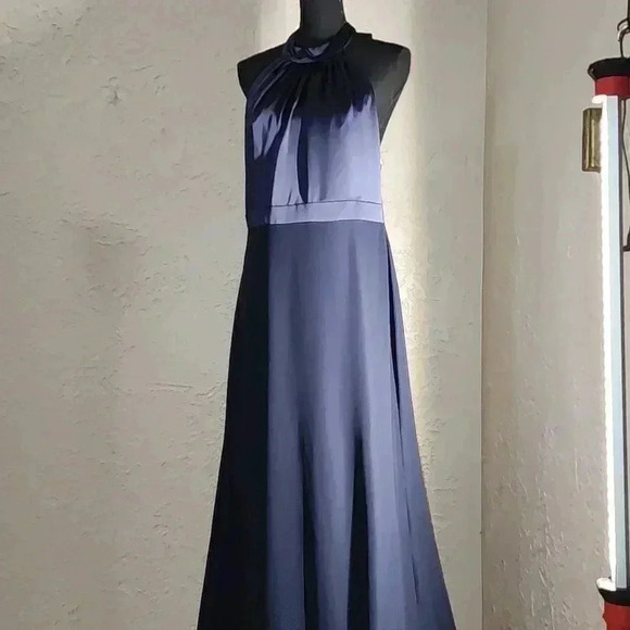 After six Halter Neck Charmeuse & Crepe Gown - Picture 2 of 6